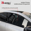 A car window showing an indirect view of the interior, illustrating a unidirectional perspective for privacy tint film.