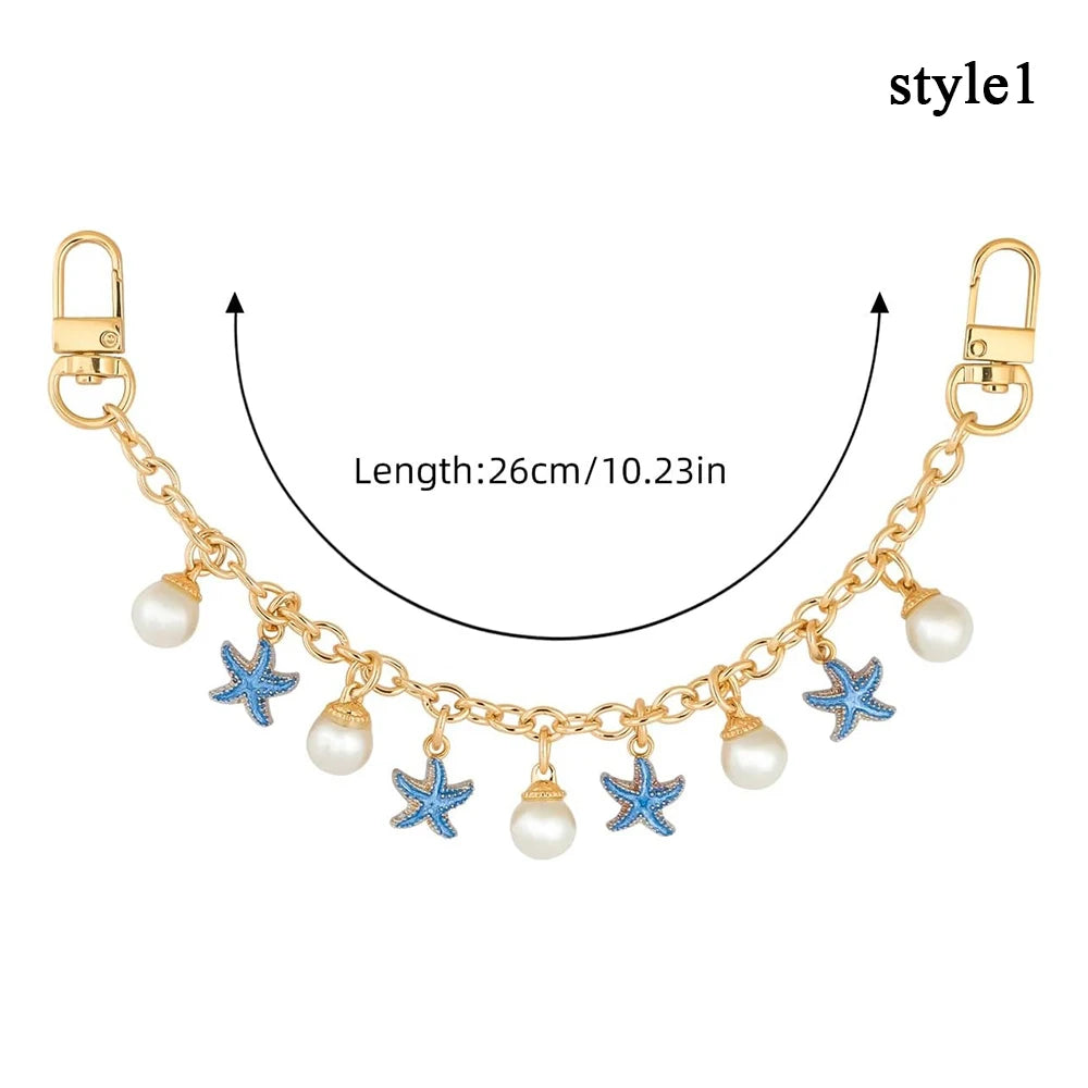 Cherry Blossom Bow Enamel Bag Chain with Heart Charms