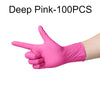 A hand wearing a bright pink disposable nitrile glove is shown against a white background.