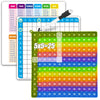 A set of multiplication practice flashcards featuring a grid and an erasable pen for learning math skills.