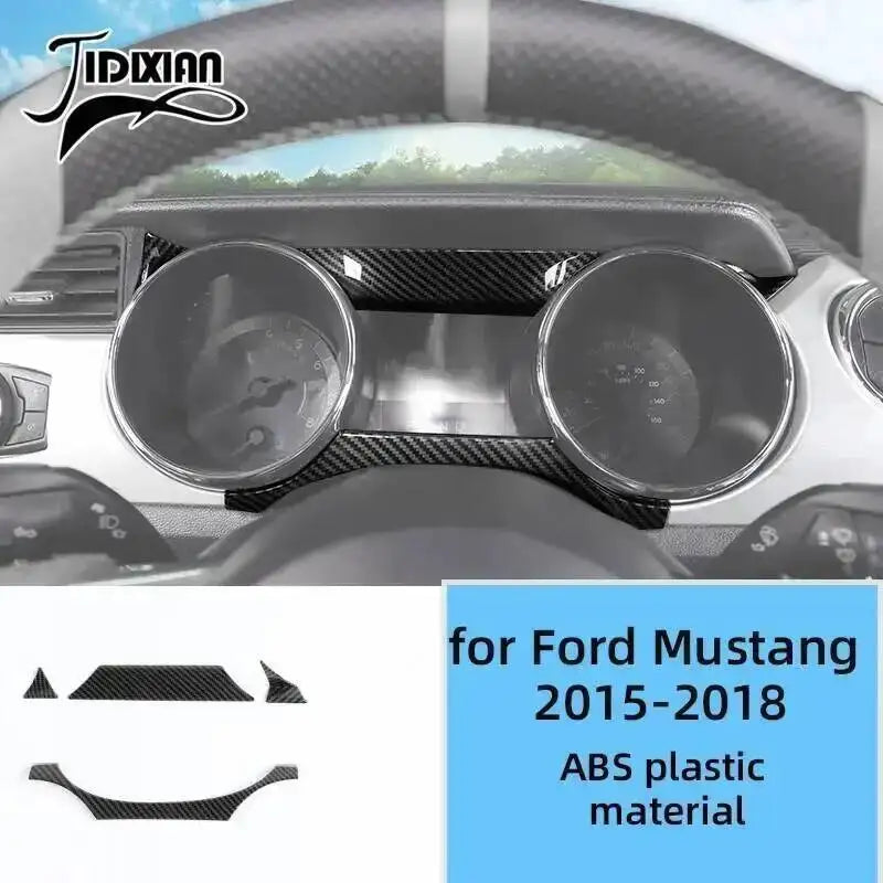 Carbon fiber grain decorative trim kit for Ford Mustang 2015-2018 featuring round headlight covers.