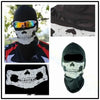 A full face balaclava with a skull print featuring sunglasses, a black fabric mask, and a skull graphic.
