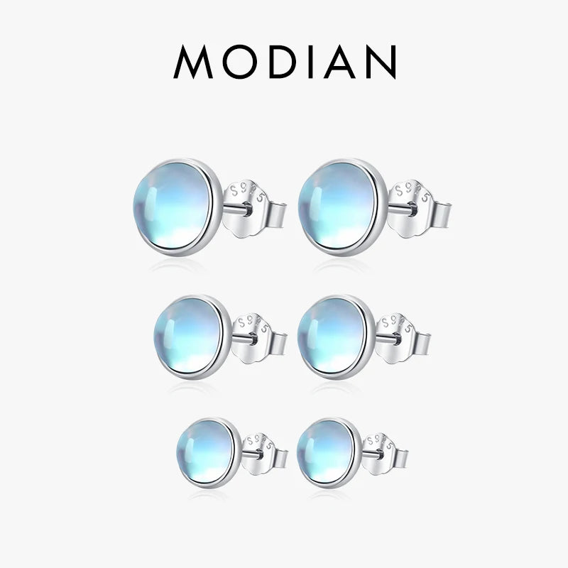 Round Moonstone Stud Earrings in Sterling Silver