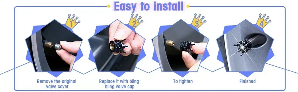 Crystal Crown Tire Valve Caps - Set of 4