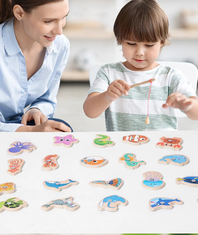 Montessori Wooden Magnetic Fishing Toy for Kids – Educational Marine Life Game