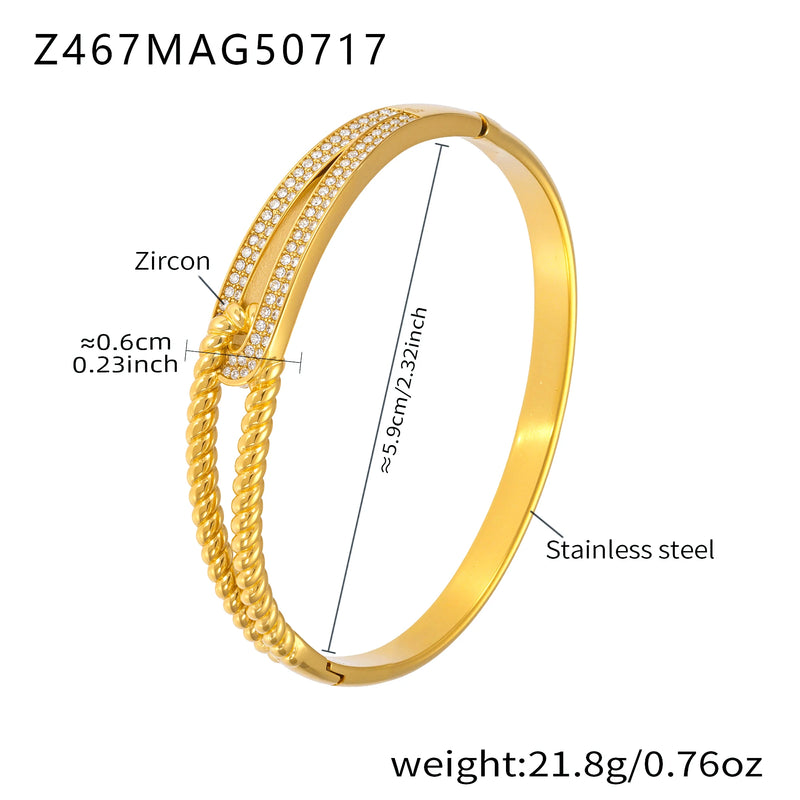 Openable Gold-Plated Zircon Bangle Bracelet
