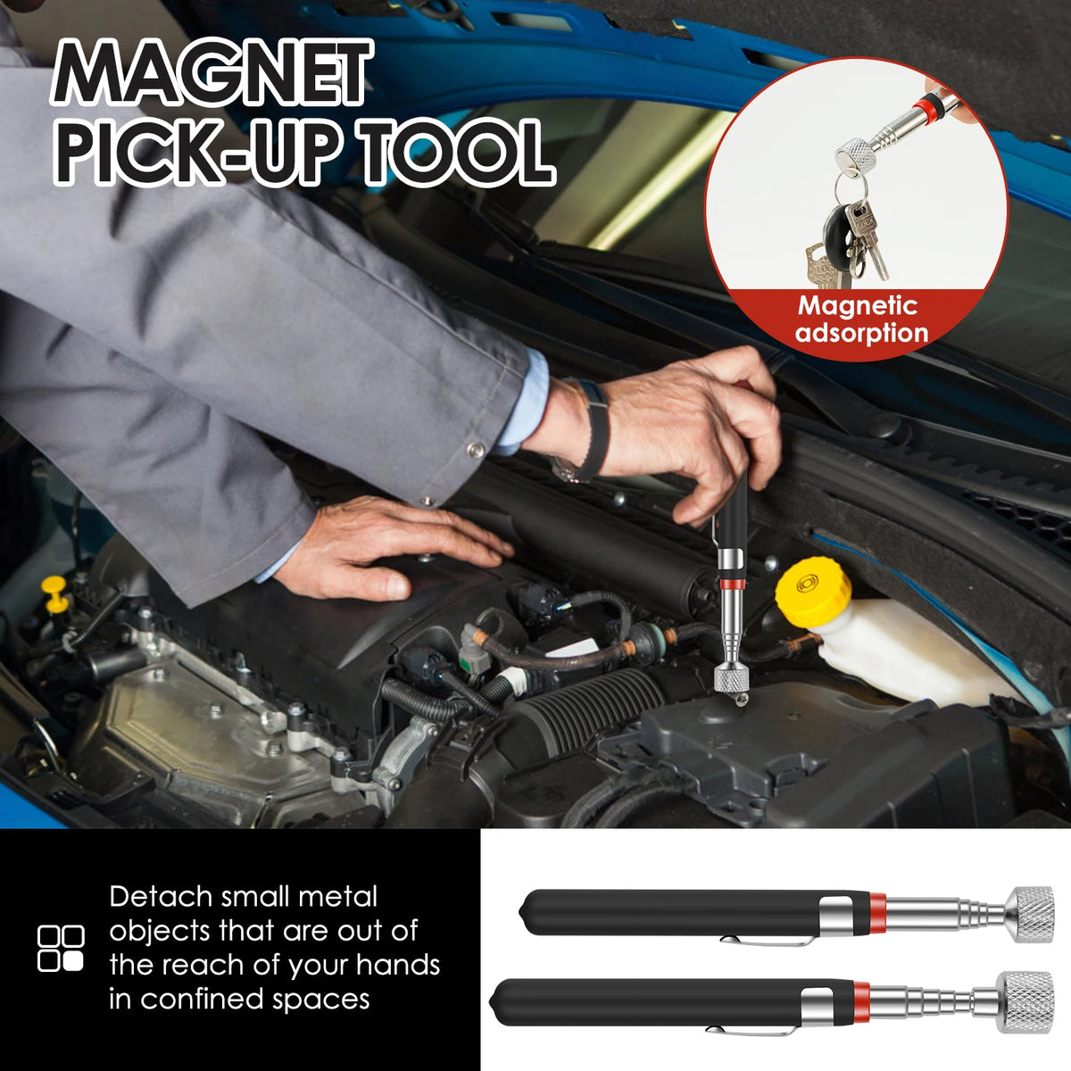 Telescopic Magnetic Pickup Tool with Extendable Handle