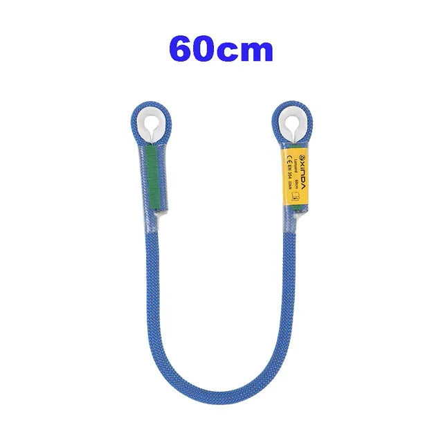 A 60cm pre-sewn nylon cord loop sling for climbing and rescue, featuring a green and blue cord.