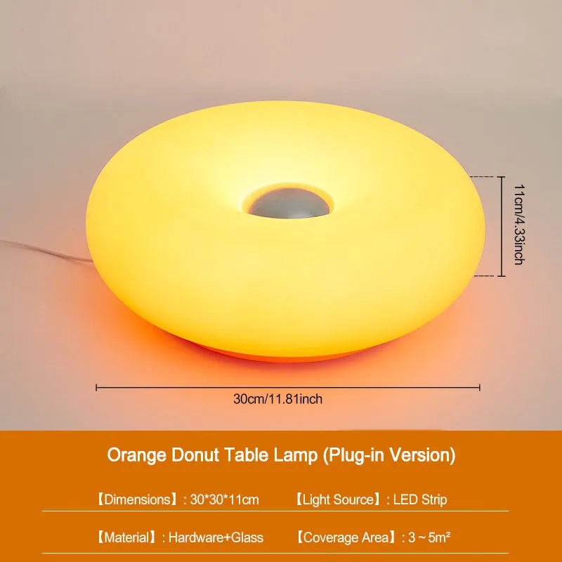 Orange donut table lamp plug-in version with a round diffused light source