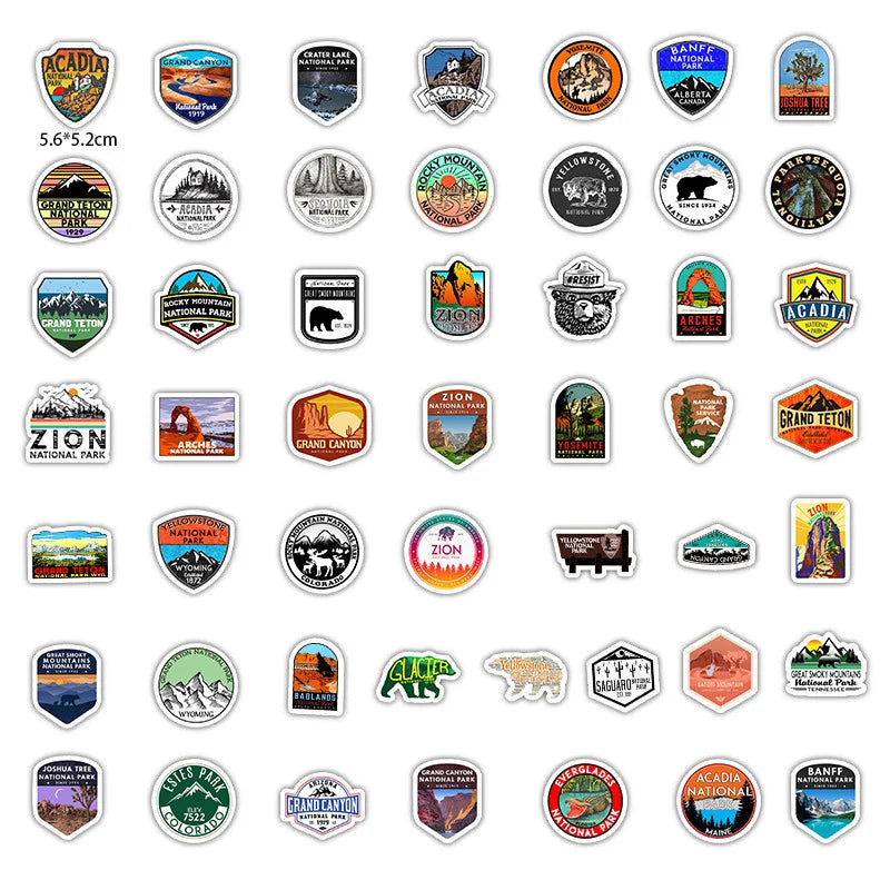 National Park Waterproof Sticker Pack for Laptops, Skateboards & More