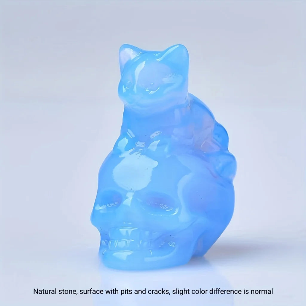 Figurita de Calavera de Gato de Cristal Tallada a Mano