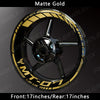 Matte Gold reflective wheel decals for Yamaha MT-07 rims, showing the front and rear sizes.