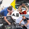 A man is installing a self-tapping screws and U-shaped spacers kit into a car engine component.