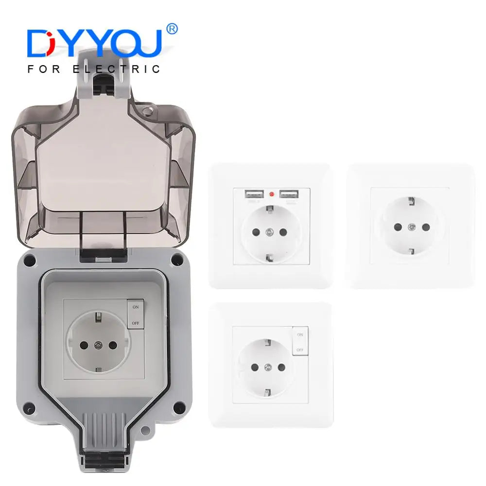 Enchufe de Pared Resistente a la Intemperie con Puertos USB