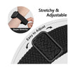 Black stretchy and adjustable braided nylon watch band shown on a wrist.