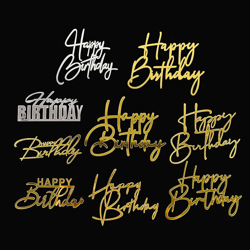 Golden Acrylic Happy Birthday Cake Topper