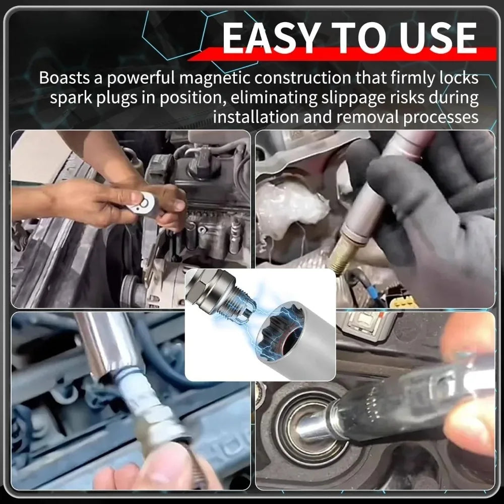 Universal Joint Spark Plug Socket Set with Magnetic Thin Wall Design