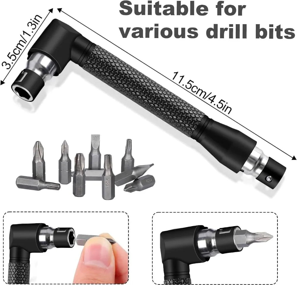 Flexible Right Angle Drill Bit Extension Set with Universal Socket Adapter