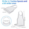 White laundry detergent cup holder with a drip tray shown in various angles and dimensions.