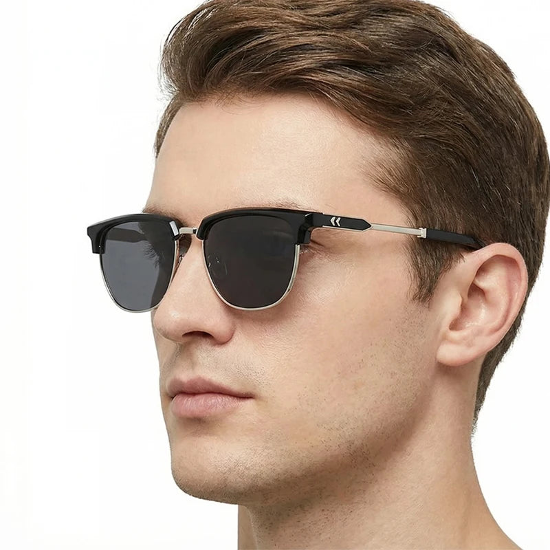 Lunettes de soleil rétro à monture demi-cadre