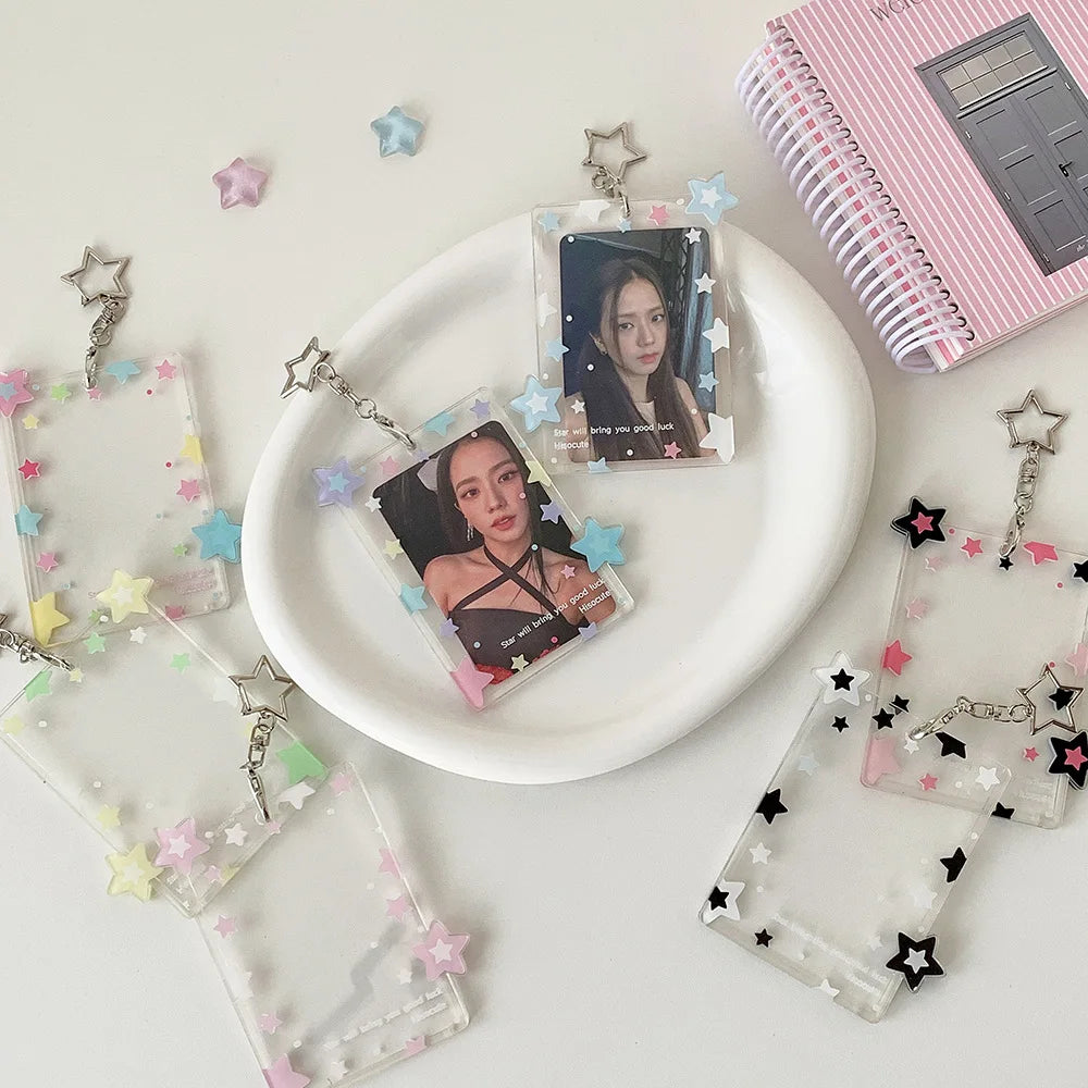 Transparent Acrylic Photocard Holder with Star Pendant Keychain