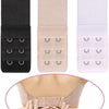 A set of soft stretch bra extenders in black and pink with hook adjustments shown alongside a demonstration on a person's bac
