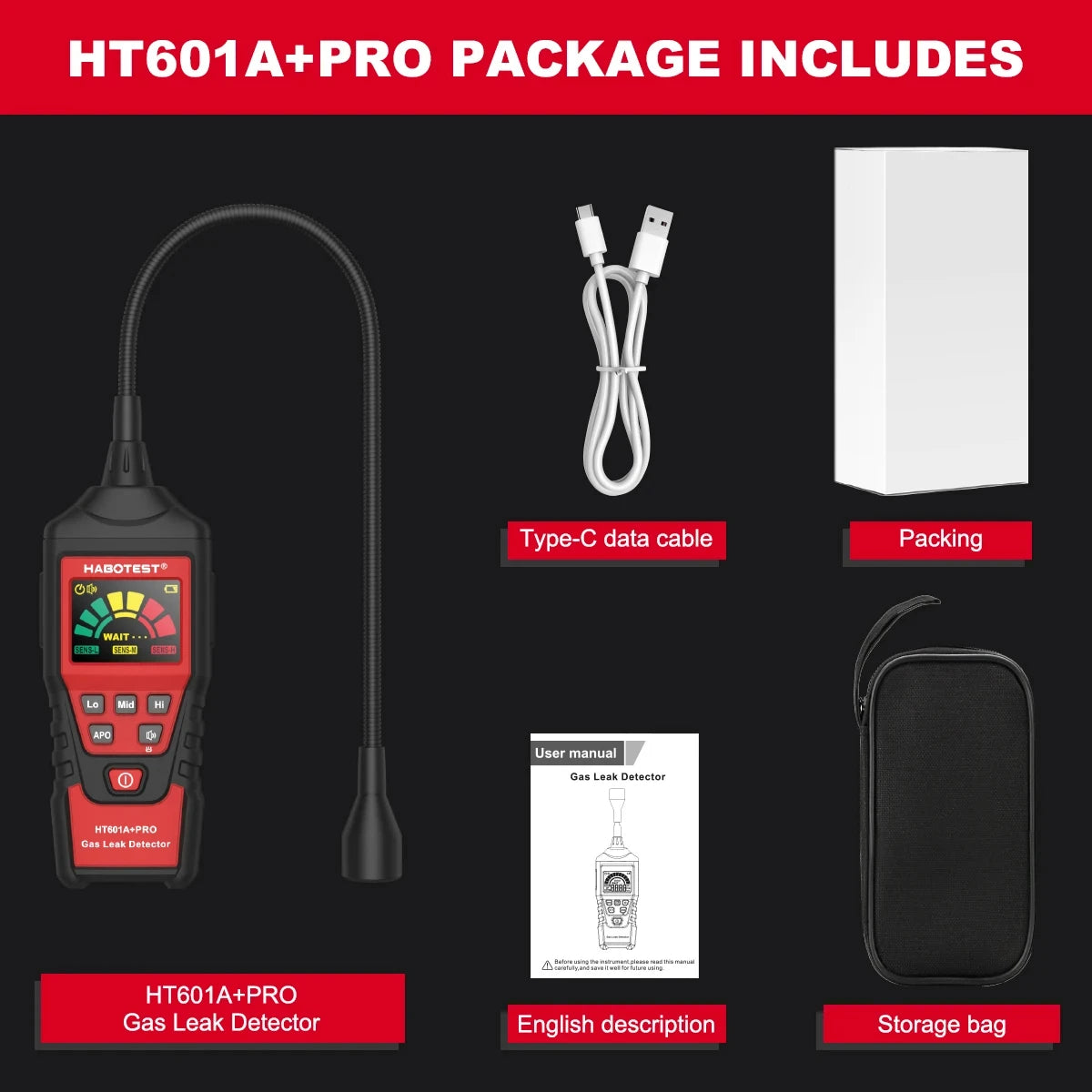 Portable Combustible Gas Leak Detector with Flexible Probe