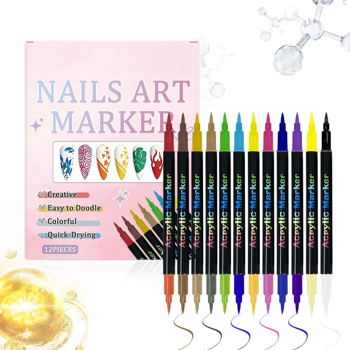 12-farbige Dual-Enden-Nagelkunst-Stifte