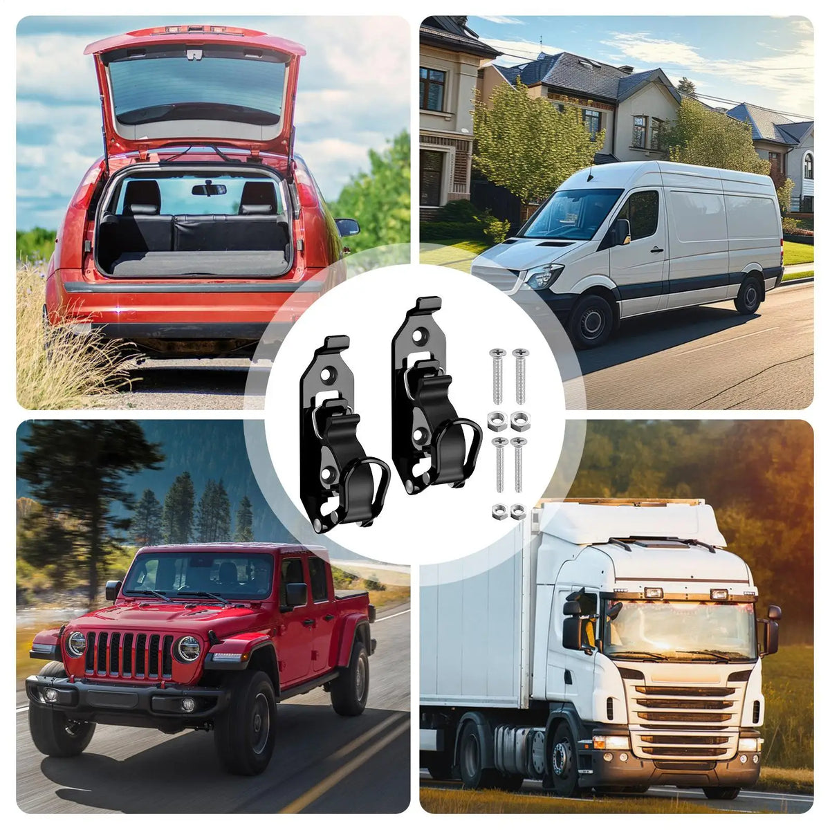 Various heavy-duty quick release shovel holders for roof rack or wall mounted use on trucks and vehicles