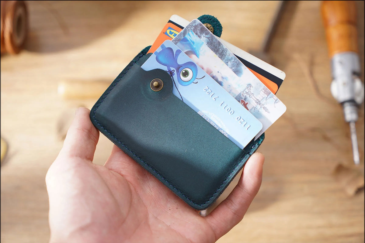 Vintage Leather Slim Card Holder with Snap Closure