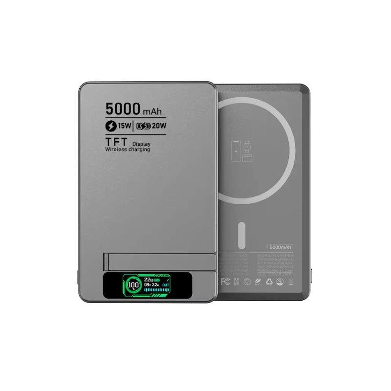 Batería externa inalámbrica magnética con pantalla digital