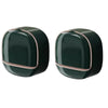 A dark green waterproof hanging soap holder with a metallic trim, shown from above.