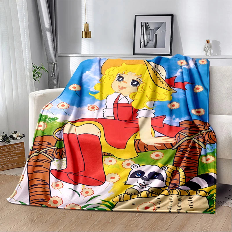 Cartoon Anime Flannel Throw Blanket in Candy Girl Design