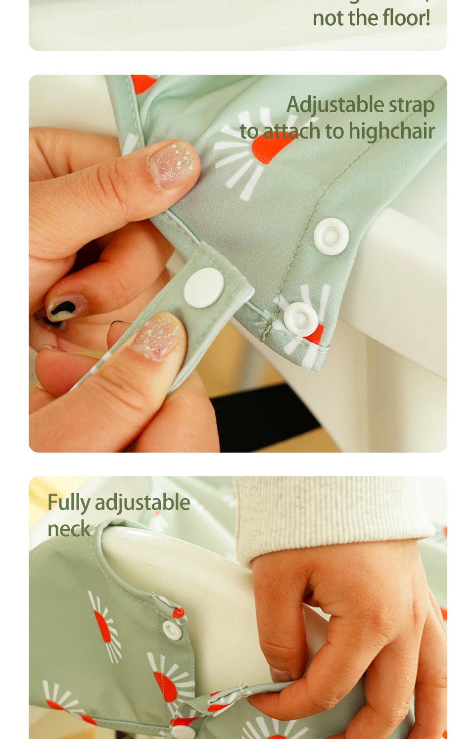 Snap Button Waterproof Baby Feeding Bib with Long Sleeves