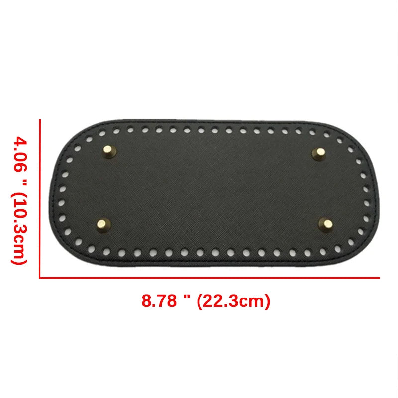 Black PU leather bag base with pre-drilled holes for DIY knitting and crochet projects