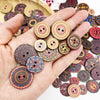 Vintage Wooden Buttons Assortment with Floral Designs