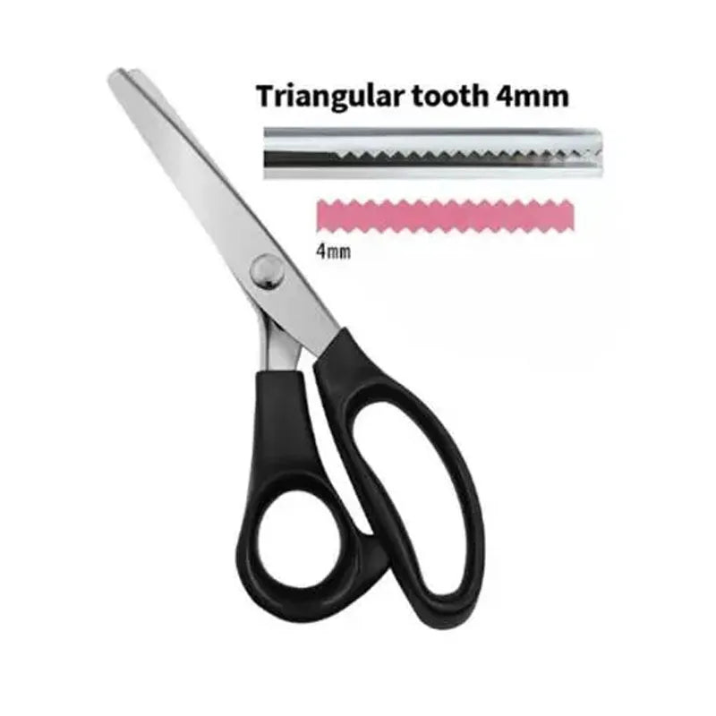 A pair of professional stainless steel pinking shears with a 4mm triangular tooth shown against a white background.