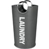 A gray collapsible large waterproof laundry basket with a handle.