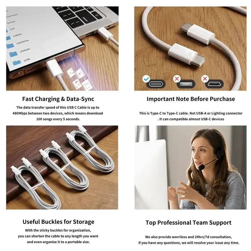 60W USB-C Fast Charging Cable with Braided Nylon Design