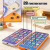 An orange kids smartphone learning toy with multiple function buttons and colorful icons, displayed on a light background.