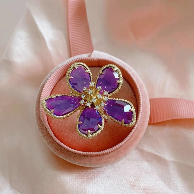 Crystal Flower Statement Ring