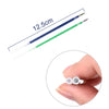 A long blue and green gel pen is shown next to a ruler marked 12.5cm, with a close-up of the pen tip on a finger.