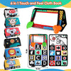 A set of six in one cloth books featuring animals and letters with a tummy time mirror