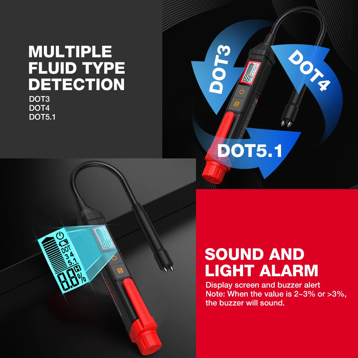 Digital Brake Fluid Tester with Backlit Display