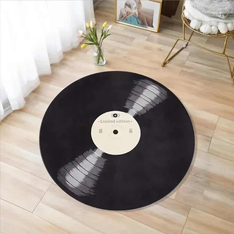Retro Vinyl Record Round Rug – Soft Non-Slip Music Lover's Mat