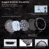 A set of rugged LED work light bars featuring diecast aluminum housing and reinforced PMMA lenses for off-road use.