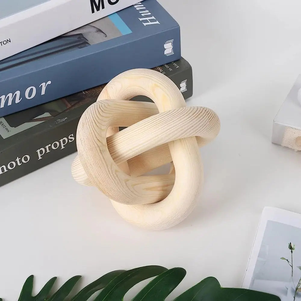 A handcrafted rustic wood knot decor piece used as a boho coffee table accent.
