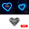 A heart-shaped LED light fixture with a rectangular panel, shown in blue and white versions.