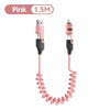 Pink 1.5M retractable fast charging cable with USB-C and Lightning connectors
