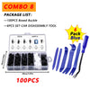 Combo 8 package list showing a 100PCS boxed buckle and a 6PCS set car disassembly tool in blue.